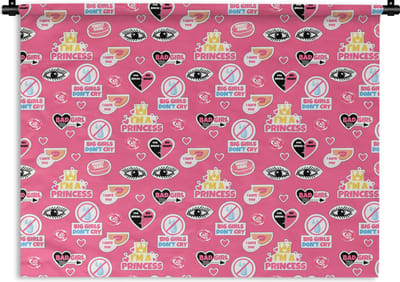 Wandkleed - Wanddoek - Meisjes - Roze - Prinses - Patroon - 120x90 cm - Wandtapijt