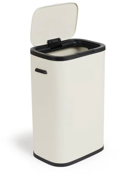 Crème witte prullenbak 60 liter met softclose deksel - stijlvolle afvalemmer voor keuken of kantoor - modern design - stevige constructie - geurwerend en geruisloos sluitend - ideaal voor dagelijks gebruik - eenvoudig schoon te make