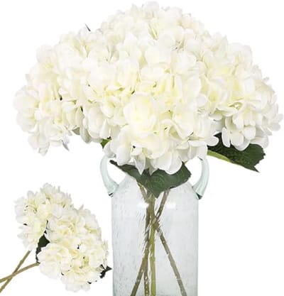 Kisflower 6 Stuks Zijde Hortensia Bloemen - Realistische Kunstbloemen voor Bruiloft, Feest en Thuisdecoratie (Wit)