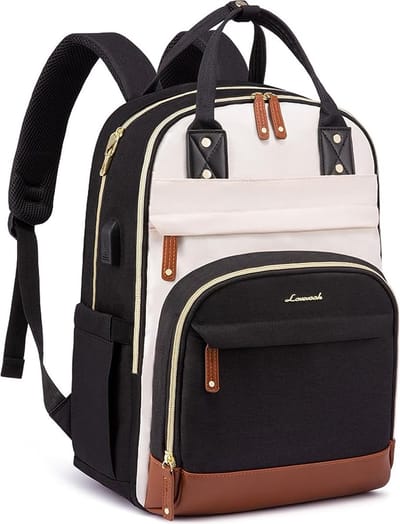 SHOP YOLO - Rugzak voor dames - rugzak met laptopvak - 15.6 inch - beige, zwart, bruin