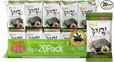 DAECHUN (Choi's1) Zeewiersnack, (4gr x 20 stuks), Origineel, Zeezout, Groene theepoeder, Koreaans product