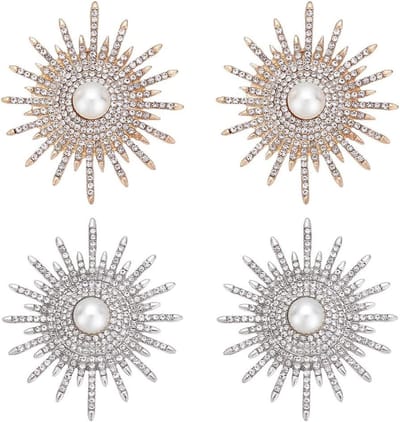 Cosensi - Zonnebloem Broche Tweekleurige Strass Legering Set van 4 - Gouden Revers Pin - Platina Strass Kostuum Accessoires