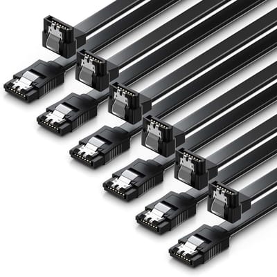 deleyCON deleyCON 6x 50cm SATA 3 Kabelset SATA III Datakabel - HDD SSD Aansluitkabel Metalen Clip 6 GBit/s - 1x Recht 1x 90° L-Type Stekker - Zwart