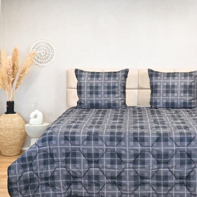 HappyBed Dekbed zonder overtrek 260x220 - Wasbaar Dekbed - Bedrukt dekbed zonder hoes - Hoesloos Dekbed - Extra breed - Grey Tartan