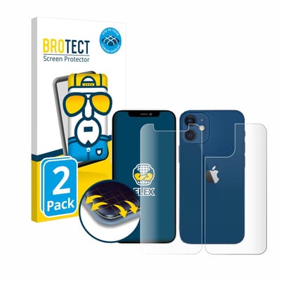 BROTECT - Screenprotector voor Apple iPhone 12 mini (Voor+Achter) - Folie Beschermfolie transparant volledig dekking - 2 Stuks