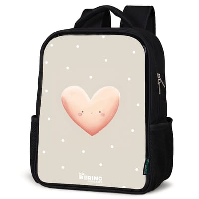 NoBoringSuitcases.com® - Rugzak zwart - Schooltas jongen & meisje - Roze hart omringd door beige stippen - Rugtas voor school - Boekentas kind - Schoolrugzak - Kinderrugzak