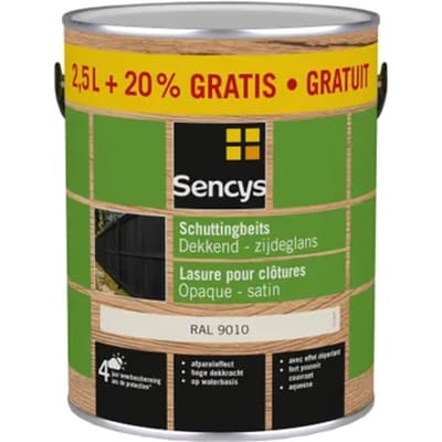 Sencys Fence Stain Lak Dekkend Zijdeglans Ral9010 3l