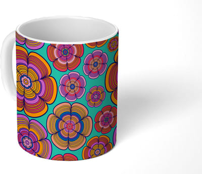 Mok - Koffiemok - Design - Flower Power - Kleuren - Mokken - 350 ML - Beker - Koffiemokken - Theemok