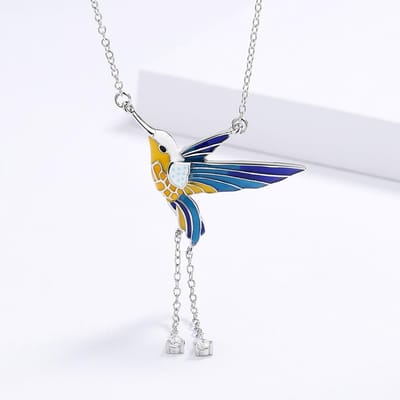 Hoge Kwaliteit Kolibrie Kleurrijk Epoxy Creatief Dier Vogel Ring Ketting Oorbellen Handgemaakt Emaille Dames Bruiloft Verjaardag Par white