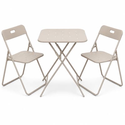 Bistroset 3-delig - Opvouwbare Balkonset - 2 Tuinstoelen & 1 Tuintafel - Staal met E-coating - Tuinset 2 Persoons - Beige