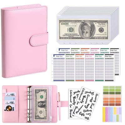 QTTVBTNA Budget Planner Set - PU Lederen Binder met 6 Ringen - Voor Inkomsten, Uitgaven en Spaardoelen