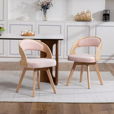 MODENUIT Eetkamerstoel 44 x 41 x 72 cm - 360° Draaibaar met Rugleuning - Voor Keuken en Woonkamer - Linnen - Roze