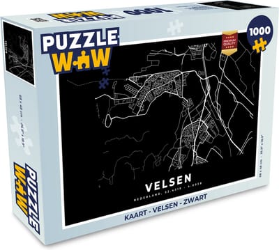 Puzzel Kaart - Velsen - Zwart - Legpuzzel - Puzzel 1000 stukjes volwassenen
