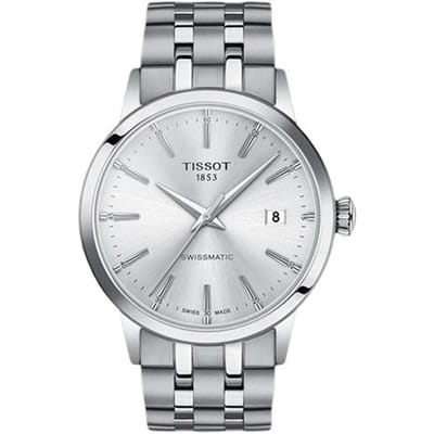 Tissot Classic Serie Automatisch Mechanisch Uurwerk 50M Waterbestendig Transparante Achterkant Datumweergave Casual Eenvoudig Horloge T129.407.11.031.00 Regular Watch Box,Silver Dial white