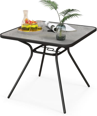 Vierkante Tuinsettafel met Parasolgat en Kunstmarmer Look voor Buiten