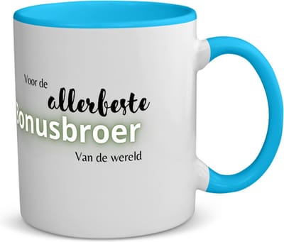Akyol - voor de allerbeste bonusbroer van de wereld koffiemok - theemok - blauw - Broer - de beste bonusbroer - verjaardagscadeau - verjaardag - cadeau - cadeautje voor broer - broer artikelen - kado - geschenk - gift - 350 ML inhoud