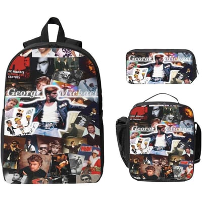 3-delige George Michael Coole Rugzakset voor Kinderen Etui Sets Schooltassen Sets met Lunchbox Voor Basisschoolleerlingen Daypack black