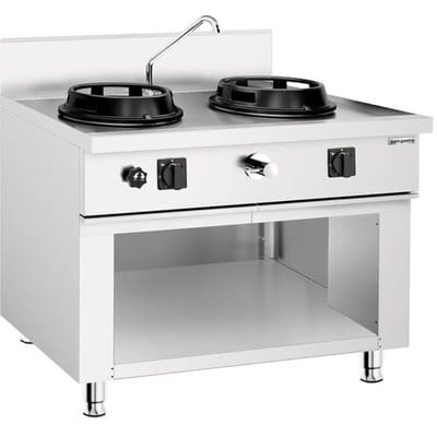 GGM Gastro Gas Wok-Herd - 30 kW - 2 Brenner - inkl. 1 Wasserhahn Zilver
