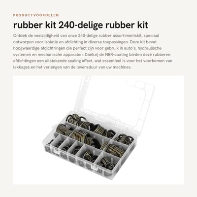 Dailygoods- Rubber Ring - 240 Stuks Assortiment - Afdichtingstape - Afdichtingskit - Rubber Ringen Assortiment - NBR Coating - Temperatuur- en Corrosiebestendig - Afdichtring