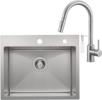 CECIPA max Spoelbak voor keuken 55x45CM - Spoelbak Keuken Met Keukenkraan Met Uittrekbare Uitloop - Spoelbak Met Kraangat - Enkele spoelbakken RVS– Spoelbakken met Afvoer