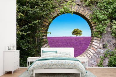 Behang - Fotobehang Lavendel - Doorkijk - Bloemen - Zomer - Breedte 360 cm x hoogte 240 cm