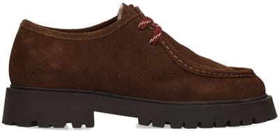 Manfield - Dames - Donkerbruine suède veterschoenen - Maat 36