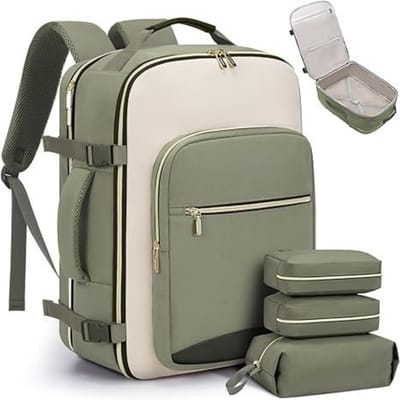40L Reisrugzak voor Dames & Heren - Vliegtuiggoedgekeurd Handbagage met 3 Pakzakken - Waterdicht Persoonlijk Item Weekender - Past 17" Laptop - Zwart/Grijs - 1 Stuk