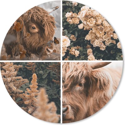 Muismat rond 20x20 cm - Mousepad Schotse hooglander - Collage - Herfst - Ronde muismatten