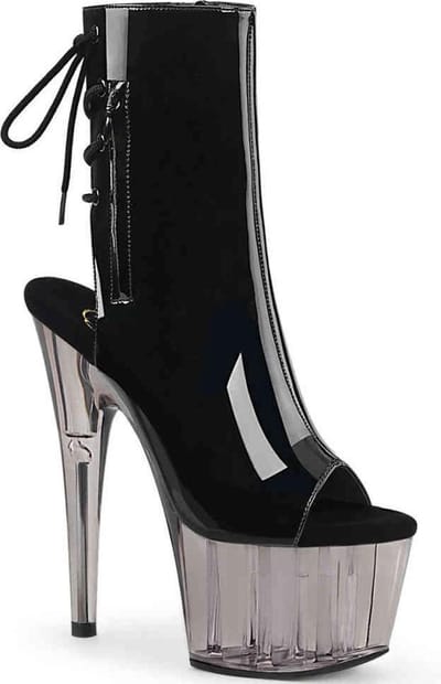 Pleaser - ADORE1018T Plateau Laarzen, Paaldans schoenen - Paaldans schoenen - 35 Shoes - Zwart/Transparant