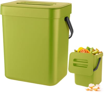 QTTVBTNA -3L Hangende Compostbak voor de Keuken – Kleine Afvalbak met Deksel, Compacte Biobak voor Aanrecht, Kast of Badkamer – groente