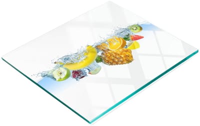Multifunctionele decoratieve glazen snijplank voor in de keuken met fruitmotief onder water, 60x52 cm