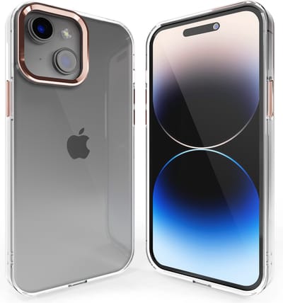 Coverzs telefoonhoesje geschikt voor Apple iPhone 14 Plus hard case met metalen camera bumper - doorzichtige hard cover met opstaande randen rondom camera - camera bescherming - roze