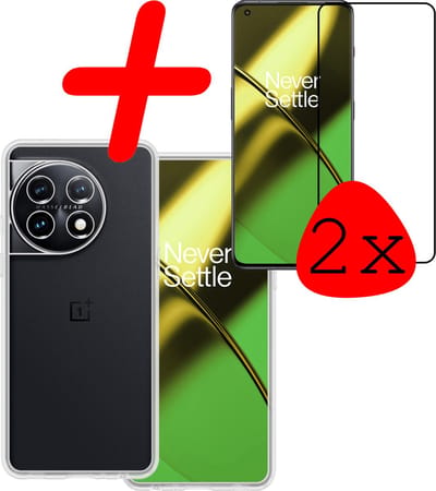 Hoesje Met 2x Screenprotector - Geschikt voor OnePlus 11 - Sterk & Shockproof - Back Cover - Siliconen Case - Telefoon Hoes - Transparant