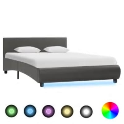 vidaXL - Bedframe - met - LED - kunstleer - grijs - 140x200 - cm
