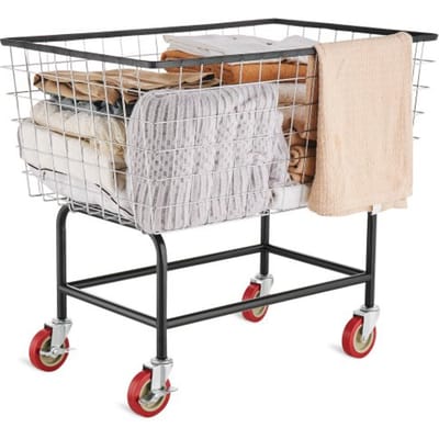 VEVOR Draadwasmand, 4,5 Bushel Draadwasmand met Wielen, 26,4 x 15,7 x 26 Inch Commerciële Draadwasmand, Winkelmand, Stalen Frame met Verchroomde Afwerking