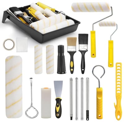 Dailygoods- Verfrollerset 18-delig - Telescoopstang 30-120 cm - 2 x 9 inch/2 x 4 inch Verfroller - Schilderrol - Verfbak - Inclusief penseel/stofhoes - Schilderset