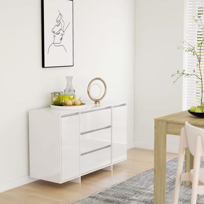 vidaXL - Dressoir - met - 3 - lades - 120x41x75 - cm - bewerkt - hout - hoogglans - wit