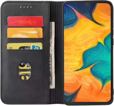 Smartphonica Samsung Galaxy A30 kunstleren hoesje met magnetische sluiting en pashouders book case - Zwart geschikt voor Samsung Galaxy A30