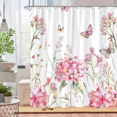 Mooie Aquarel Botanische Bloemen Douchegordijn Roze Blauwe Bloemen Huis Polyester Douchegordijnen Badkamer Decoratie met Haken 200x180cm