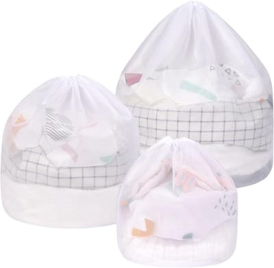 3 Stuks Trekkoord Mesh Waszakken, Duurzame Netwaszakken voor Delicate Kleding, Babykleding en Speelgoedopslag