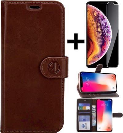 Rico Vitello Leren Book Case Geschikt voor Apple iPhone X/Xs / iphone x/xs /iphone 10 kleur Donkerbruin