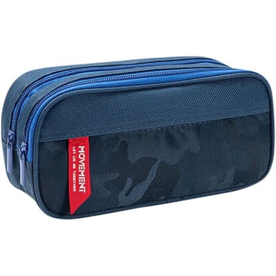 Dubbele ritssluiting camouflage canvas etui Jongens Meisjes potloodtas School Schrijfwaren tas Student benodigdheden etui opbergzakken blauw