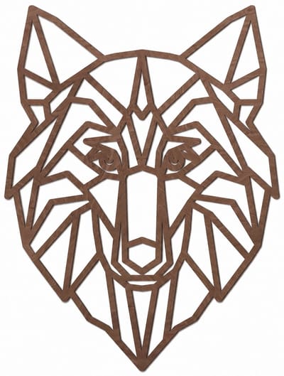 Houten wanddecoratie - Wooden wall decoration | Wolf 45 x 59cm | Donker hout - Dark wood | Geometrische muurdecoratie - Geometric wall art - Origami Design Wandfiguur - Echt Hout - Real Wood - Wilde Dieren - Bos