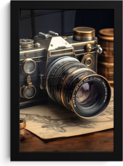 Poster in lijst - Fotolijst 20x30 cm - Posters - Vintage - Fototoestel - Camera - Papier - Oud - Posterlijst zwart - Decoratie - Wanddecoratie woonkamer - Muurdecoratie slaapkamer