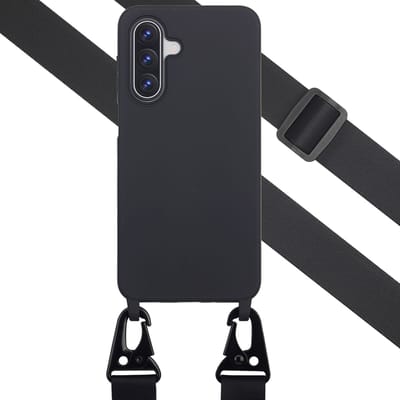 Selencia Hoesje - Geschikt voor Samsung Galaxy A17 (5G) / A17 (4G) - Siliconen hoesje met afneembaar koord - Zwart