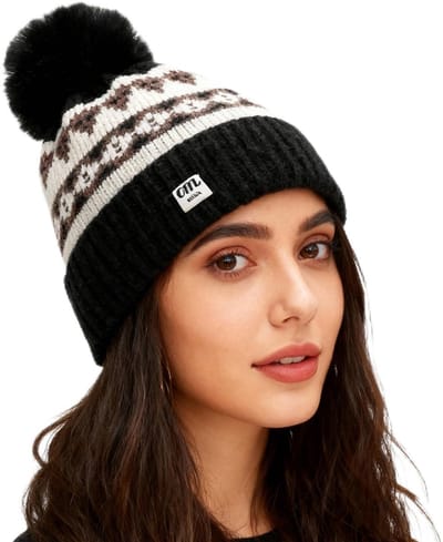 Dailygoods- Winterhoed Zwart - Pompon Hoed - Dames Beanie - Warm Gebreid - One Size - Thermische Isolatie