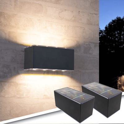 Solar wandlamp buiten 'Olaf' - Set van 2 stuks - Antraciet - Up Down light - IP54 - 100 lumen - Warm wit licht (2700K) - Tuinverlichting op zonne-energie geschikt voor schutting