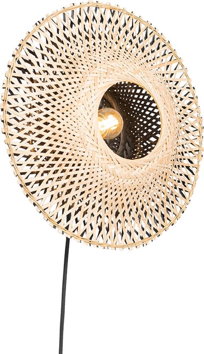 QAZQA rina - Oosterse Dimbare LED Smart Wandlamp incl. wifi met Dimmer voor binnen - 1 lichts - D 16.5 cm - Naturel - Woonkamer | Slaapkamer | Keuken
