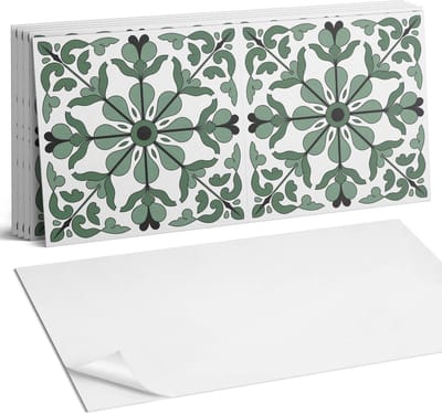Coloray Plaktegels - Plantenpatroon met symmetrie Wandtegel Zelfklevend - 60 cm x 30 cm - Groente Plaktegels - 6 stuks - Rechthoek PVC Tegels - Plaktegels Keuken - Zelfklevende Vloertegels Badkamer - Vinyltegels Vloer Zelfklevend - Portugese Tegels