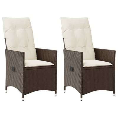 vidaXL - Tuinstoelen - 2 - st - verstelbaar - met - kussens - poly - rattan - bruin